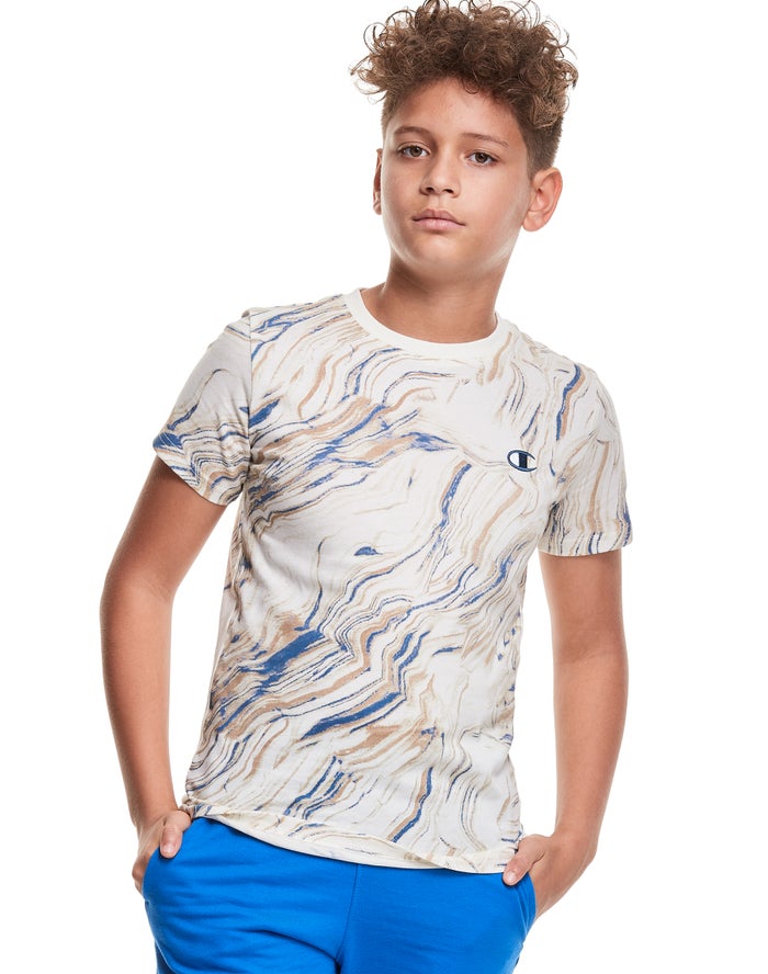 Champion Drenge T-Shirts Hvide/Blå - Marble Dye Print - Danmark UOG-942078